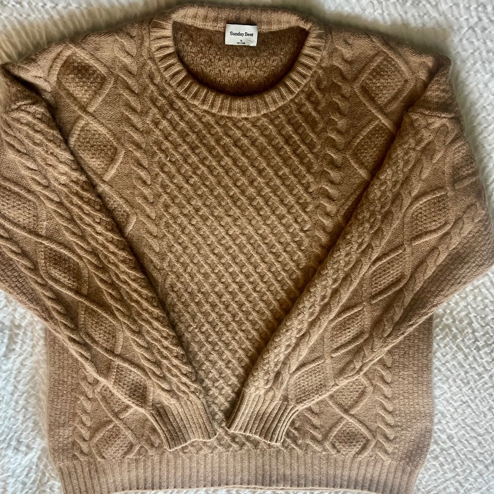 Sunday Best Cable Knit Sweater | Aritzia Merino Wool Blend | Neutral M